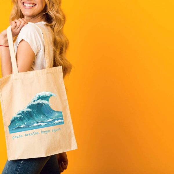 Pause. Breathe. Begin Again. Tote Bag | Eco-Friendly Canvas Cotton Bag – Reusable, Washable