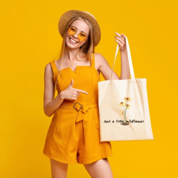 Just A Little Wildflower Tote Bag | Eco-Friendly Canvas Cotton Bag – Reusable, Washable, Foldable